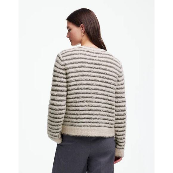 NWT Madewell Bouclé-Knit Wool Alpaca Sweater In Graphite Stripe Size Large - Picture 2 of 8